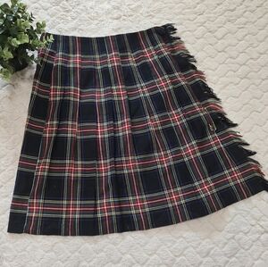 Claude Vintage Preppy Tartan Plaid Fringed Wrap Skirt, Size 10 Made in USA